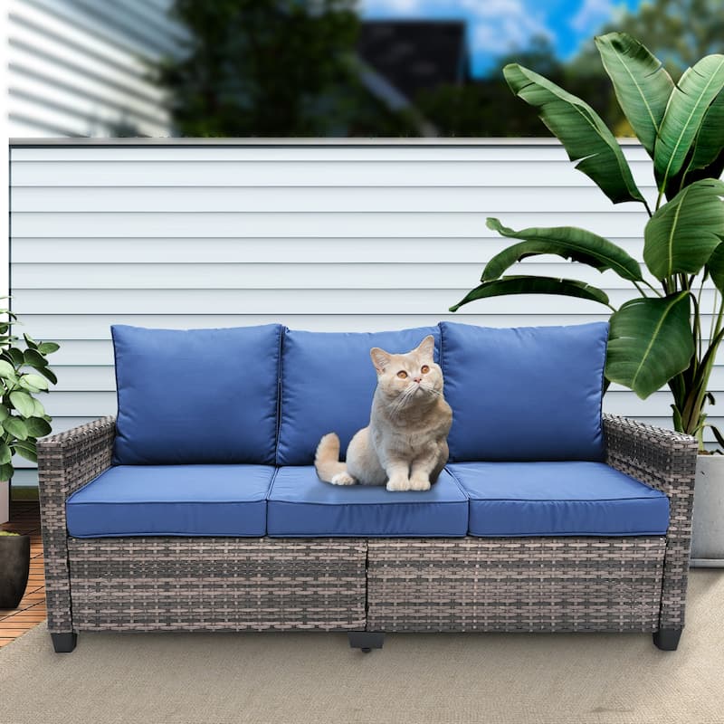 Outdoor Patio Rattan Sofa with Cushions