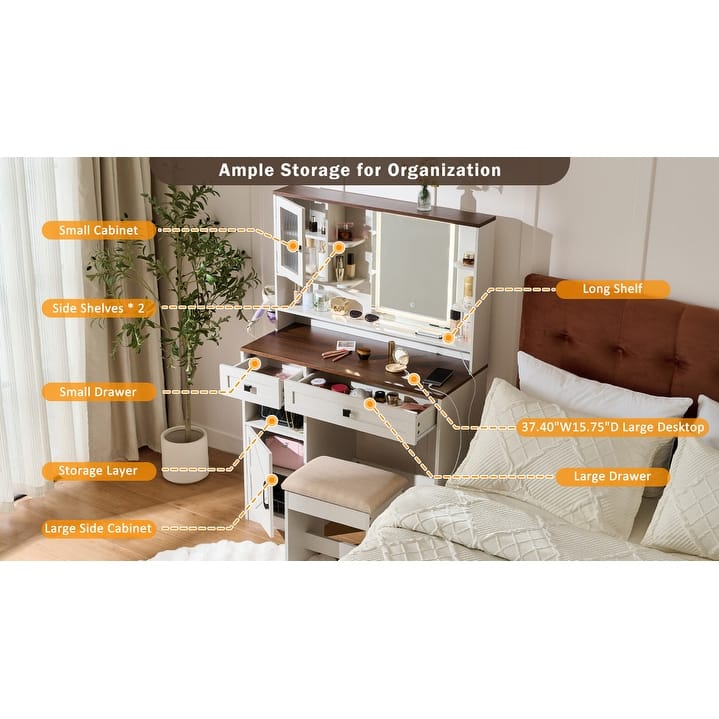 Vanity Dresser with Mirror and Stool Set Storage Drawers Luxury Furniture