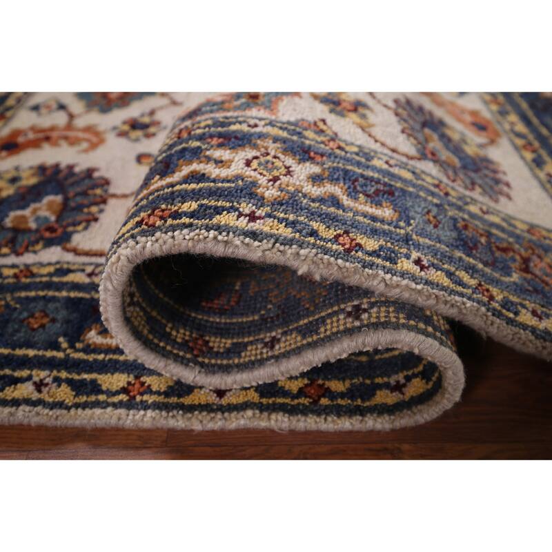 Oushak Indian Area Rug Handmade Floral Beige Wool Carpet - 4'1"x 5'11"