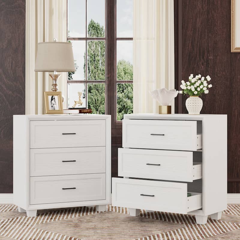 Wood - Grain 3 - Drawer Nightstand with Ample Storage Bedside Table Side Cabinet