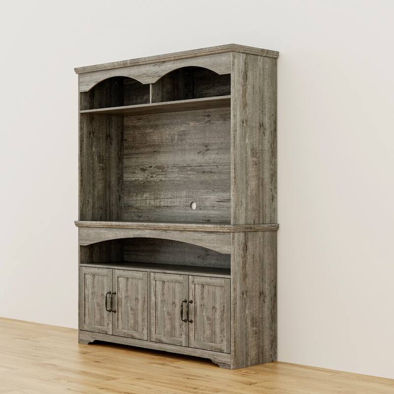 Coffee Bar Cabinet with Hutch and Storage Shelves Rustic Buffet Cabinet with 4 Doors for Kitchen or Dining Room