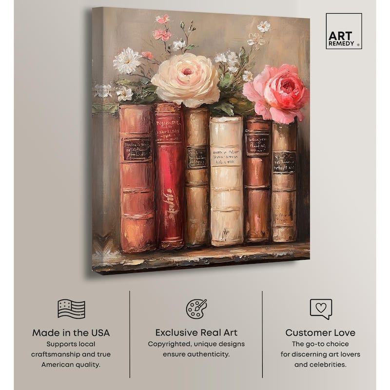 Bookshelf Bouquet III Canvas by Art Remedy, Gallery Wrapped