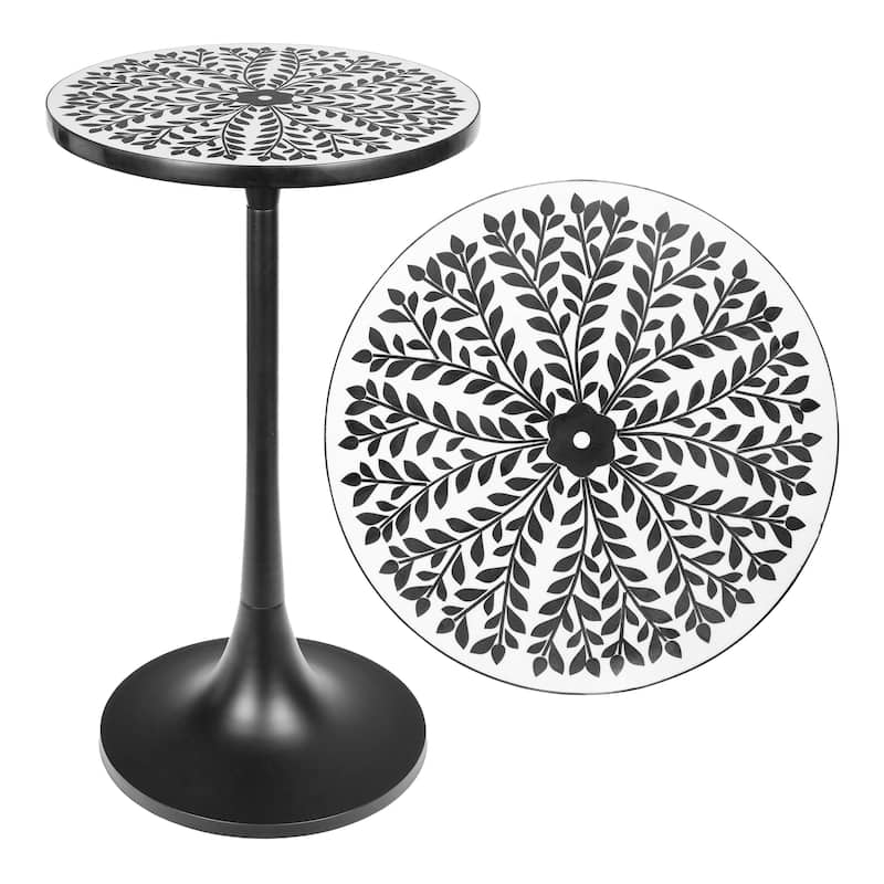 JONATHAN Y Miles 25" Modern Bohemian Metal/Resin Inlay Top End Table - Black/White