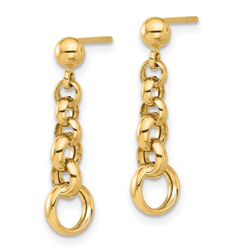 Curata 14k Yellow Gold Polished Circle Link Post Earrings - 24.5x6.7mm