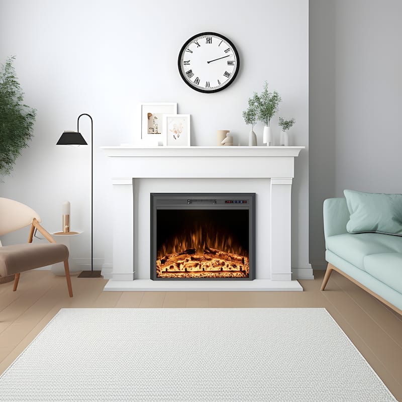 25" Electric Fireplace Insert with Multi-Color Flame, 750/1500W, Black