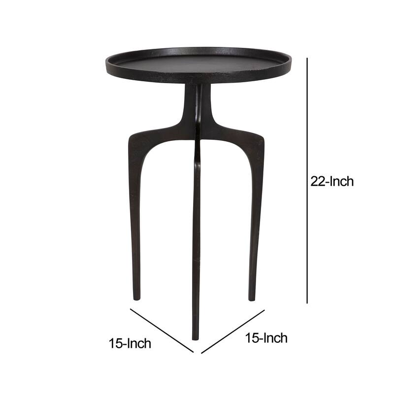 22 Inch Metal Round Accent Table, Three Curved Legs, Antique Brown
