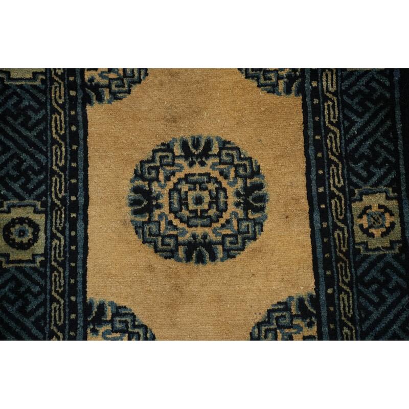 Hand Knotted Oriental 100% Wool Carpet Traditional Geometric Yellow & Gold Art Deco Area Rug - 4' 2'' X 2' 2''
