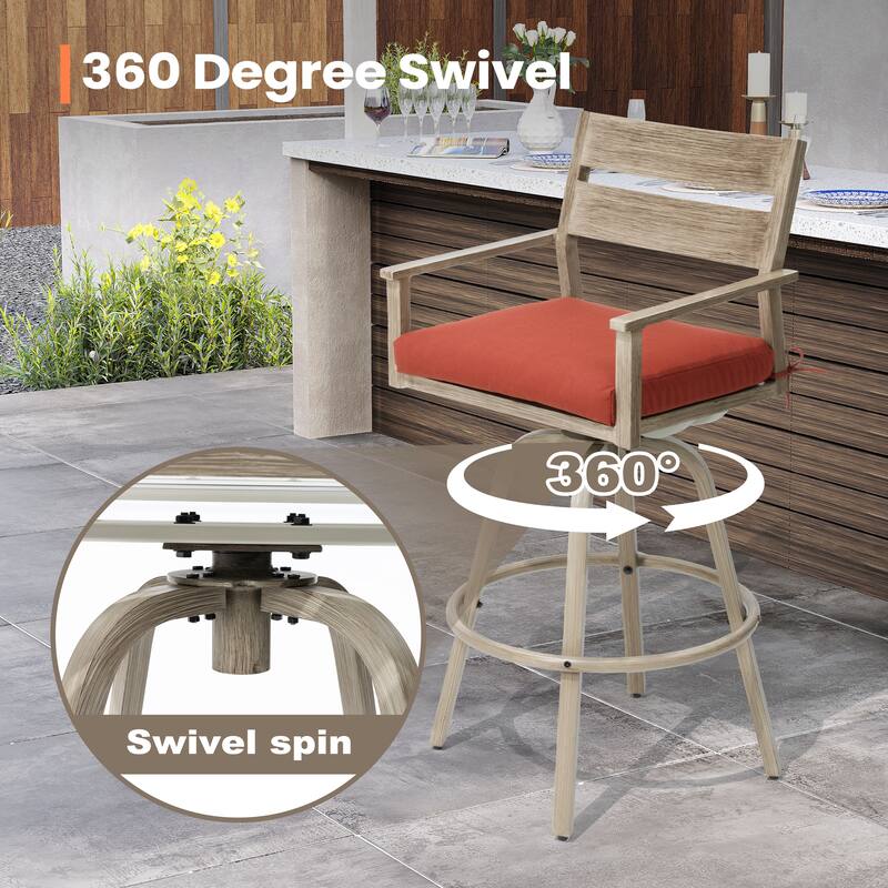 Outdoor Indoor Aluminum Patio Bar Stools Swivel Dining Chairs with Sunbrella Cushions