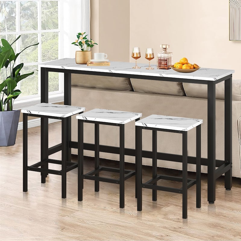 Modern 4 Piece Bar Dining Table and Chair Set, Kitchen High Dining Table Set with Three Stools