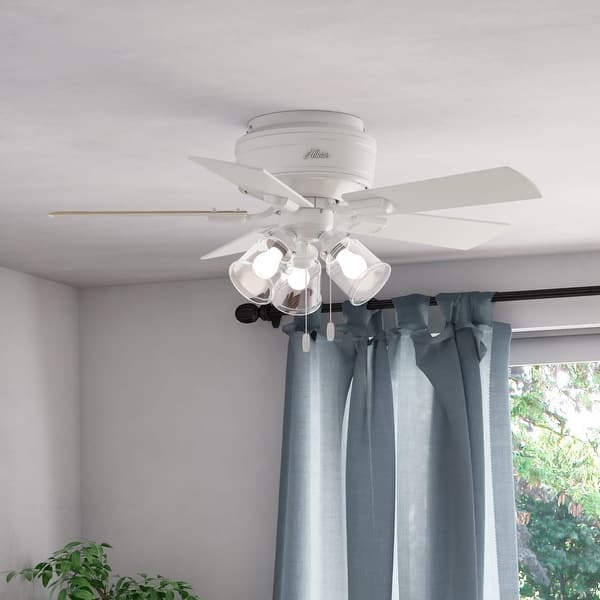 slide 2 of 17, Hunter 42" Crestfield Low Profile Ceiling Fan with 3-Light LED Light Kit and Pull Chain - Casual, Farmhouse, Rustic Fresh White