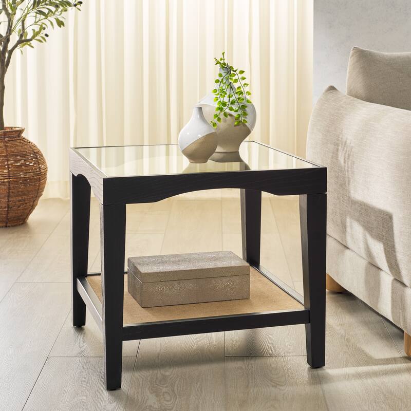 SAFAVIEH Couture Nicolella Square Glass Accent Tabl - 22"W x 22"D x 20"H - Black