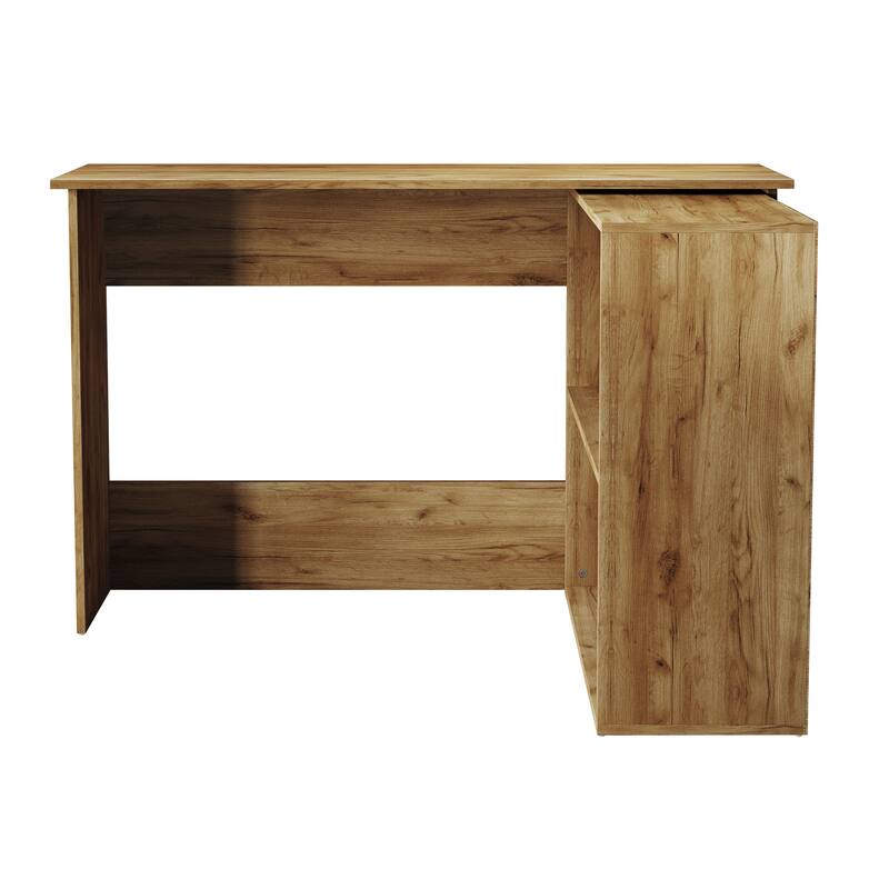 CraftPorch Contemporary L-Shape Writing Desk with Cabinet - Light Oak