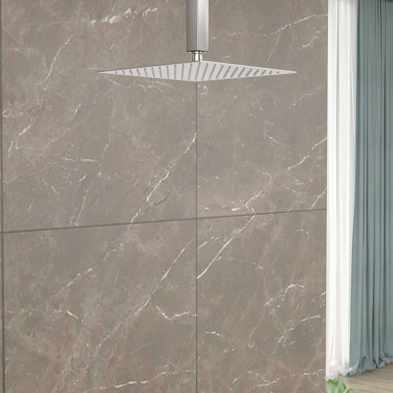 8/10/12/16 Inch Adjustable Rainfall Shower Head Wall-mounted Solid Square Ultra Thin 304 Stainless Steel