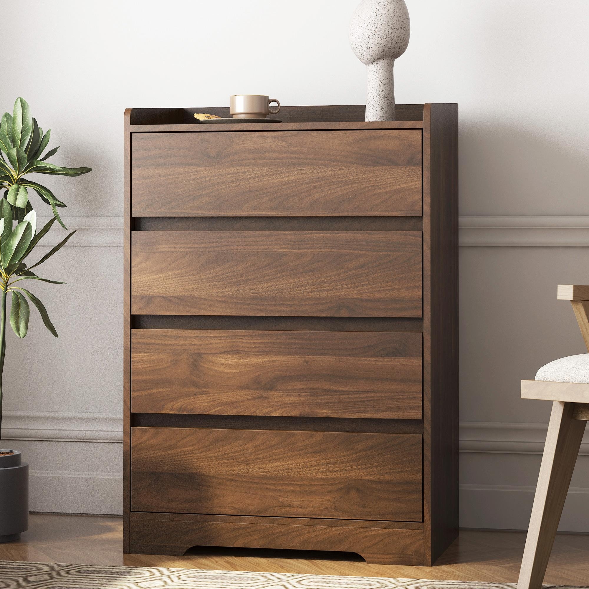 4-Drawer Dresser, Handle-Free Chest of Drawers, 100% Waterproof Wooden Cabinet with Sturdy Frame