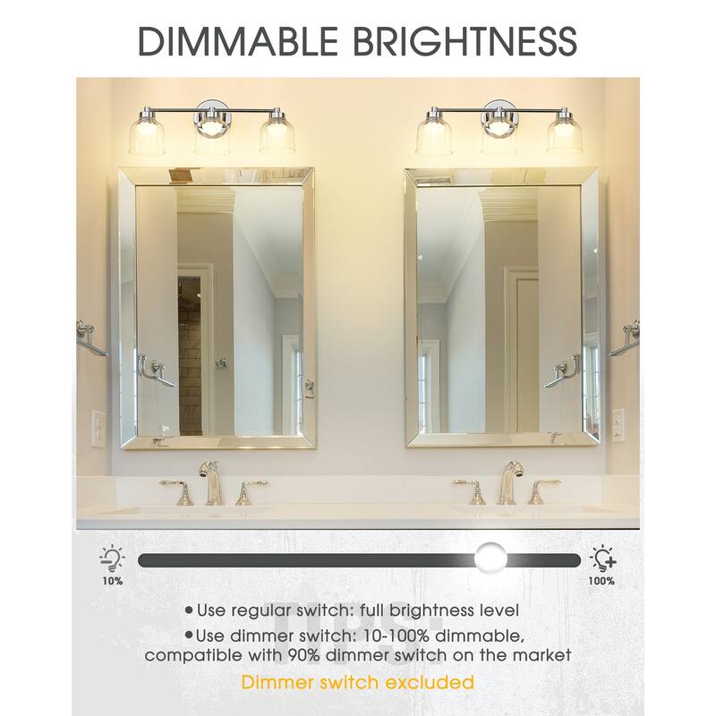 3/4/5-Light 15W LED Bathroom Vanity Light, Dimmable, Chrome