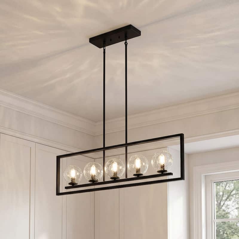 5-Light Linear Kitchen Island Chandelier, Adjustable Pendant Light - 39.4'' W × 5.1'' D × 53.5'' H - Black