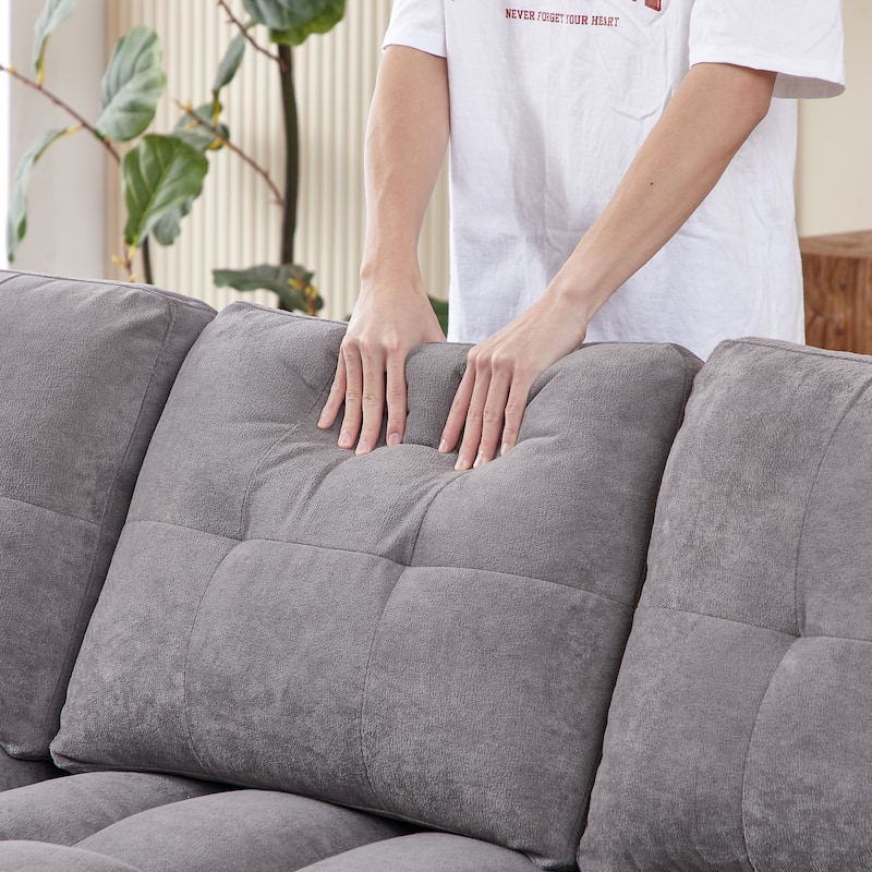 78.75" Reclining Sofa Bed with Charging Ports, L-Shaped Sectional with Storage, Dark Grey Chenille