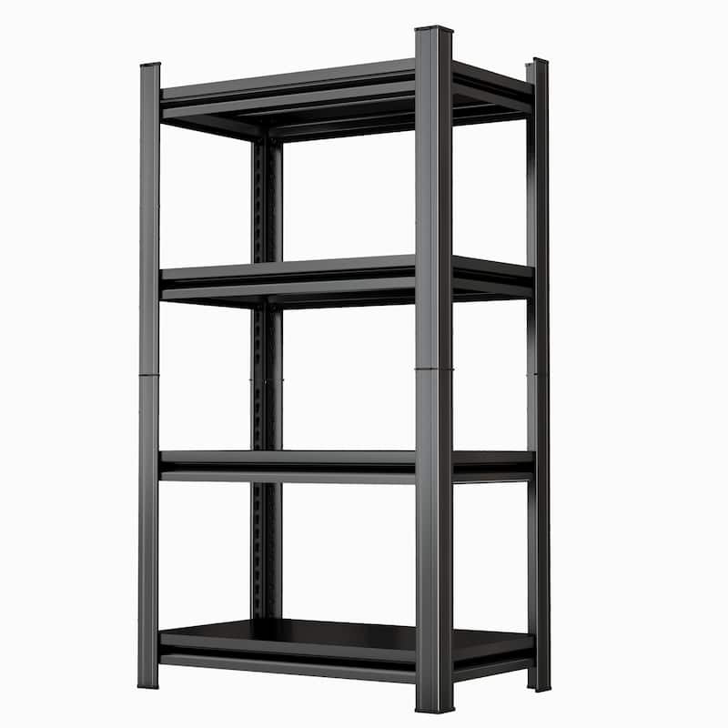 4 Layer Garage Storage Rack, Heavy-Duty Shelving, Adjustable Metal Dividers, Black, Requires Assembly - Black