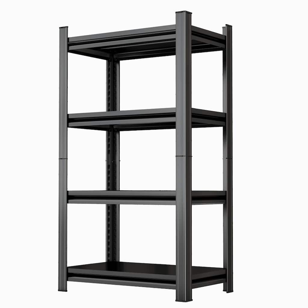 4 Layer Garage Storage Rack, Heavy-Duty Shelving, Adjustable Metal Dividers, Black, Requires Assembly