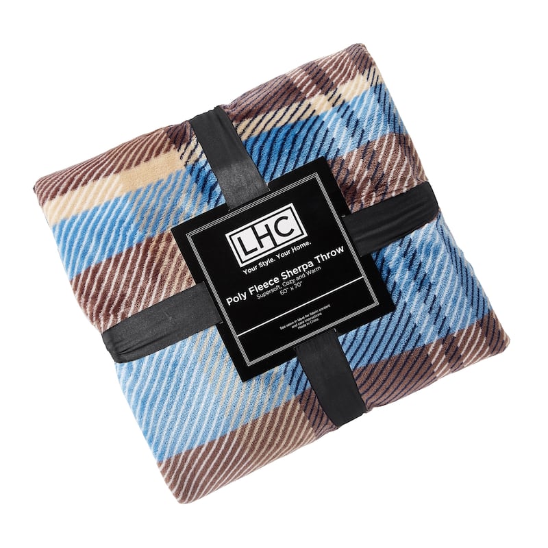 Poly Fleece Sherpa Throw - Oversized Plush Woven Polyester Bed or Sofa Blanket by Windsor Home