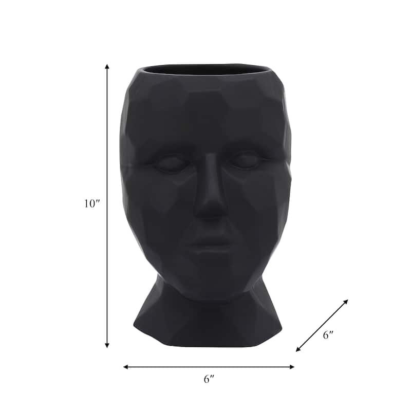 Contemporary 6"D Face Vase Black Porcelain Abstract Vase for Decorative Centerpiece, Home or Office Decor Creative