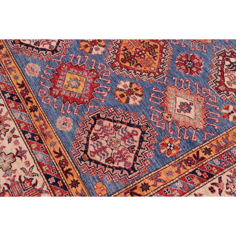 Tribal Super Kazak Onyx Blue/Beige Hand Knotted Wool Rug - 9'0'' x 12'1''