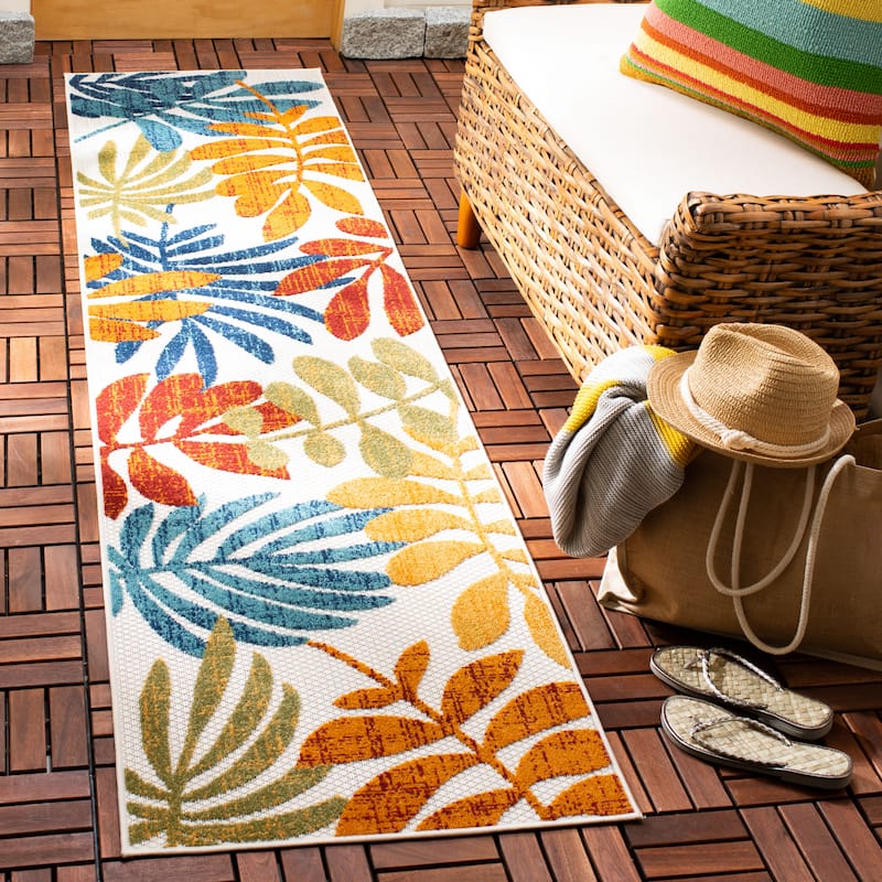 SAFAVIEH Cabana Laila Indoor/ Outdoor Waterproof Patio Floral Rug - 2' x 8' Runner - Cream/Red