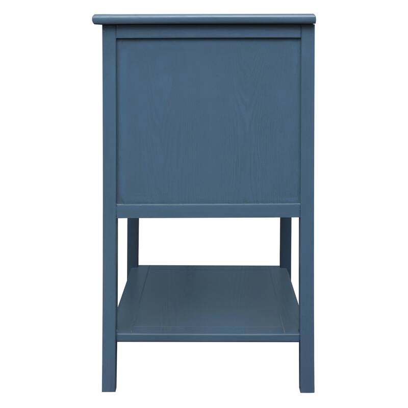 2 Drawer Side table with Bottom Open Shelf and Semi-circular Handle