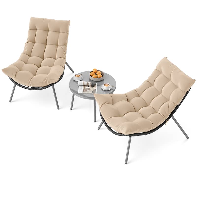 Costway 3 PCS Patio Furniture Set with Cushioned Papasan Chairs - See Details