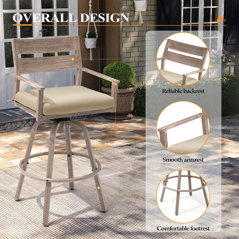 3/5-Piece Patio Aluminum Swivel Bar Stools with Sunbrella Cushion and Table Set