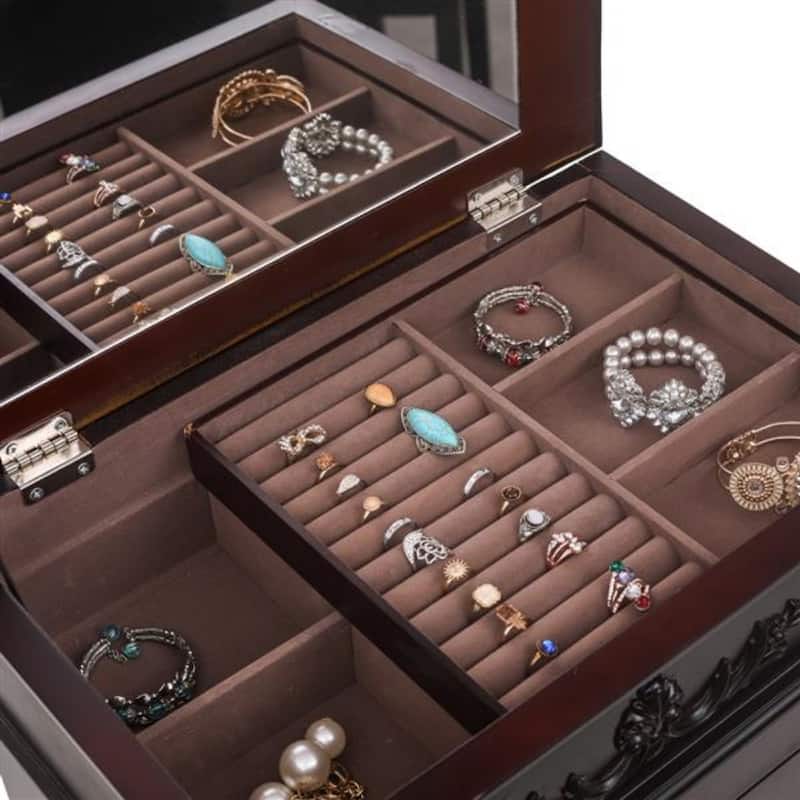 Stylish Jewelry Armoire with Mirror and Necklace Hooks - 18.5” x 12” x 42"