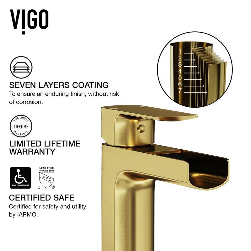 Vigo VGT2071 Sottile 18" Rectangular Glass Vessel Bathroom Sink with - Matte Brushed Gold