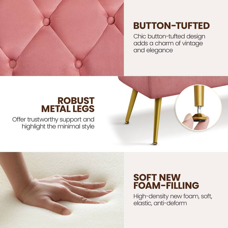 Yaheetech Upholstered Footstool Velvet Ottoman Button-Tufted Table Bench - 45"×16"×17"