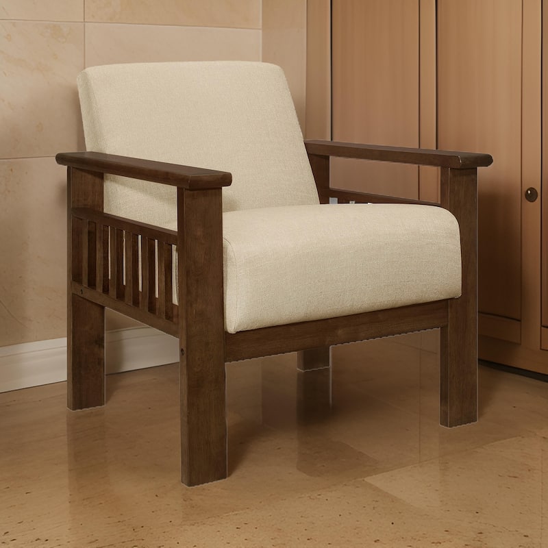 Bella 32 Inch Accent Chair Armchair, Storage Arms, Light Brown, Solid Wood