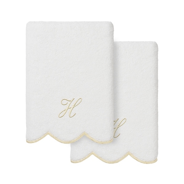 Turkish Cotton Beige ADORNIA Scallop Personalized 2 Piece Hand Towel Set