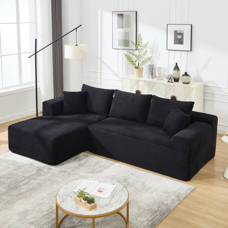 Roomfitters Modular Sectional Sofa L-Shape Cloud Couch with Oversized Left Facing Chaise, Memory Foam 2-Seat Sofa - Black
