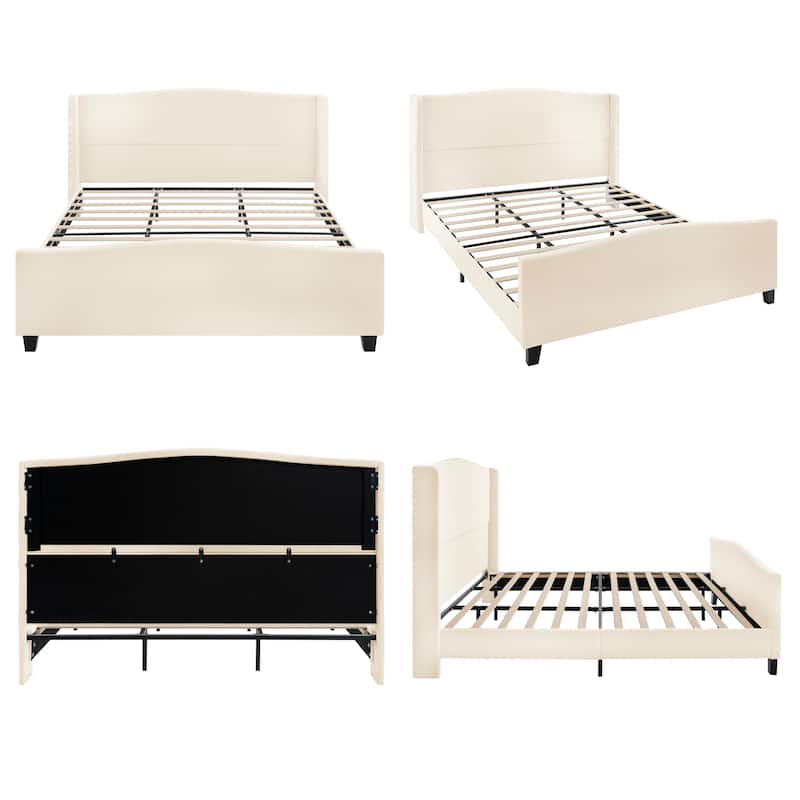 GDFStudio - Jane 49.21" High Back Upholstered Headboard Bed Frame with High Footboard