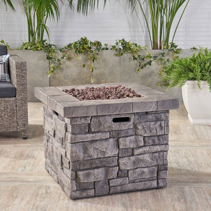 30 in. W x 30 in. D x 24 in. H Square Propane Burning Outdoor Fire Pit in Grey