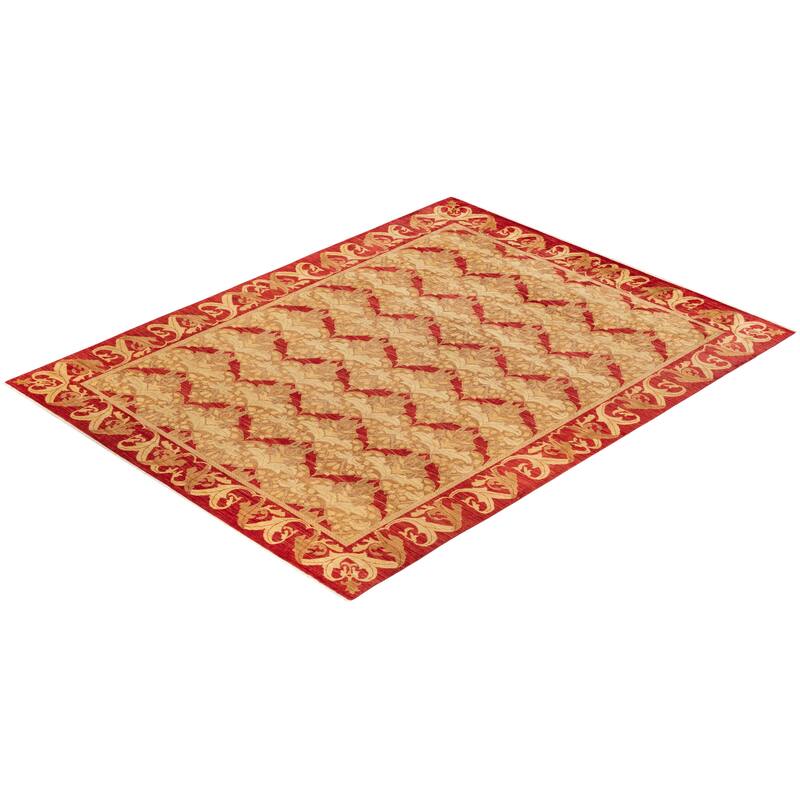 Overton Hand Knotted Wool Vintage Inspired Modern Contemporary Arts & Crafts Green Area Rug - 9 x 12