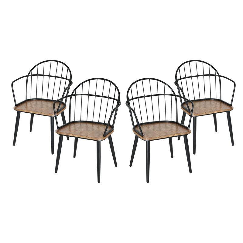Christopher Knight Home Indoor Dining Chair With Metal Legs - Set of 4 - Light Birch + Black