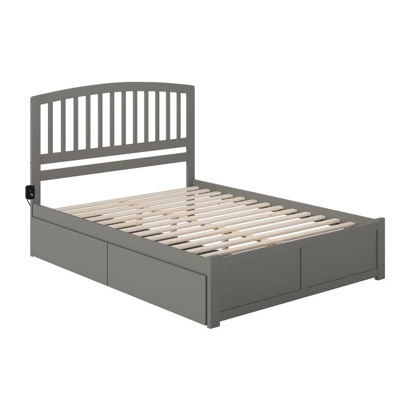 Richmond Queen Platform Bed with Footboard and 2 Drawers in Grey