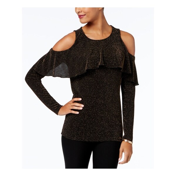 MICHAEL KORS Womens Black Long Sleeve Tunic Evening Top Size 2XS