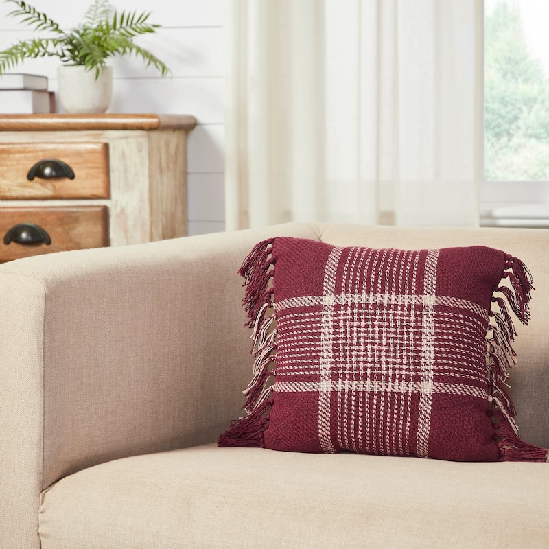 Eston Burgundy Tan Plaid Pillow 12x12