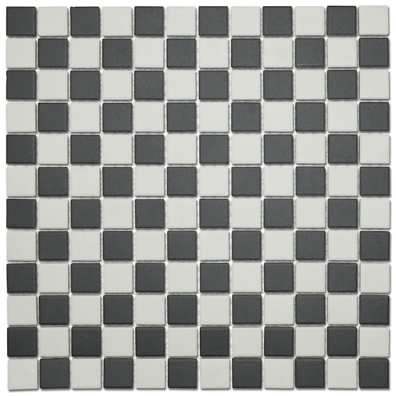 Merola Tile Gotham 1" Square Unglazed Black/White Checkerboard Porcelain Mosaic Floor & Wall Tile