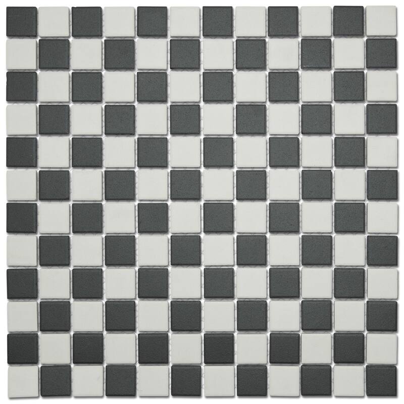 Merola Tile Gotham 1" Square Unglazed Black and White Checkerboard 11-3/4" x 11-3/4" Porcelain Floor and Wall Tile