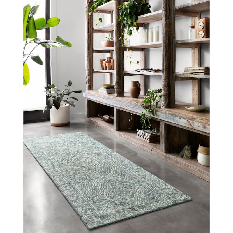 Alexander Home Aspen Denim Wool Hand-tufted Contemporary Area Rug - 2'6" x 13' - DENIM - Runner/Rectangle