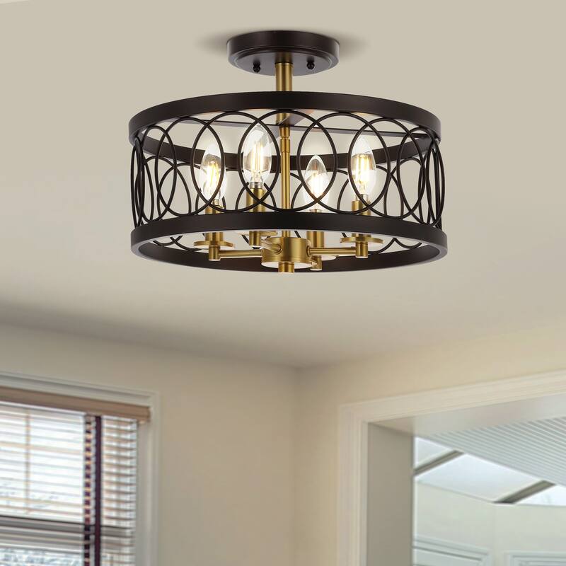 Soka 15.5" Metal LED Semi-Flush Mount, Oil Rubbed Bronze by JONATHAN Y