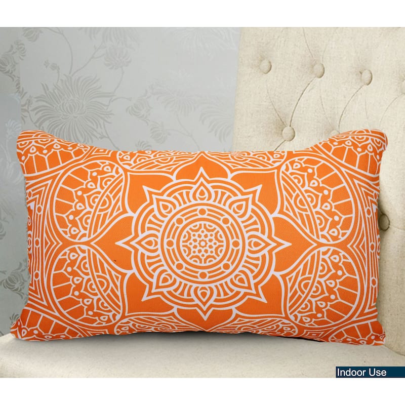 Premium Indoor/Outdoor Throw Pillows with Inserts for Patio Furniture, Chairs, and Indoor Décor |18''X18'' | 12''X20'' - ORANGE/WHITE 12X20