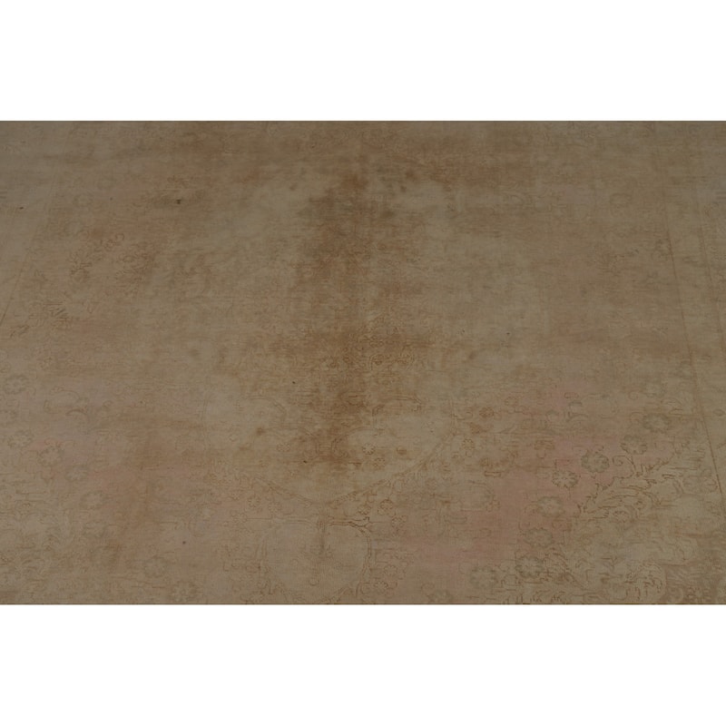 Pink & Gold Beige Tabriz Persian Vintage Rug Handmade Wool Carpet - 10'0" x 13'0"