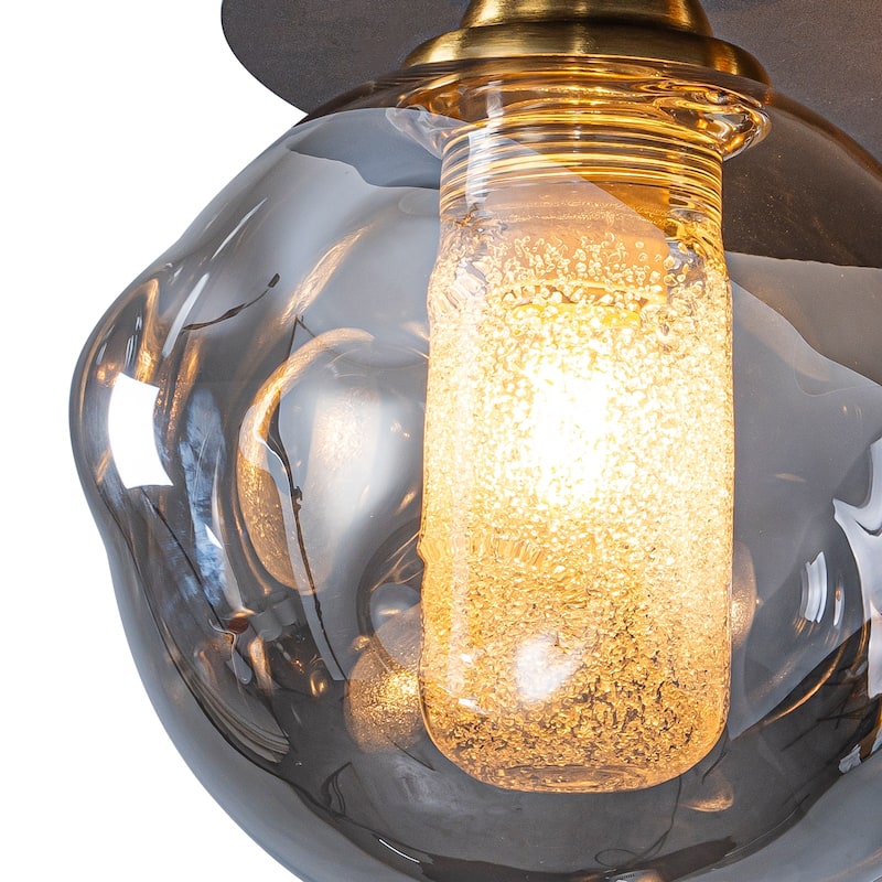 3 Lights Black Flush Mount Ceiling Light with Smoked Glass Shades - Dia.15.74-in